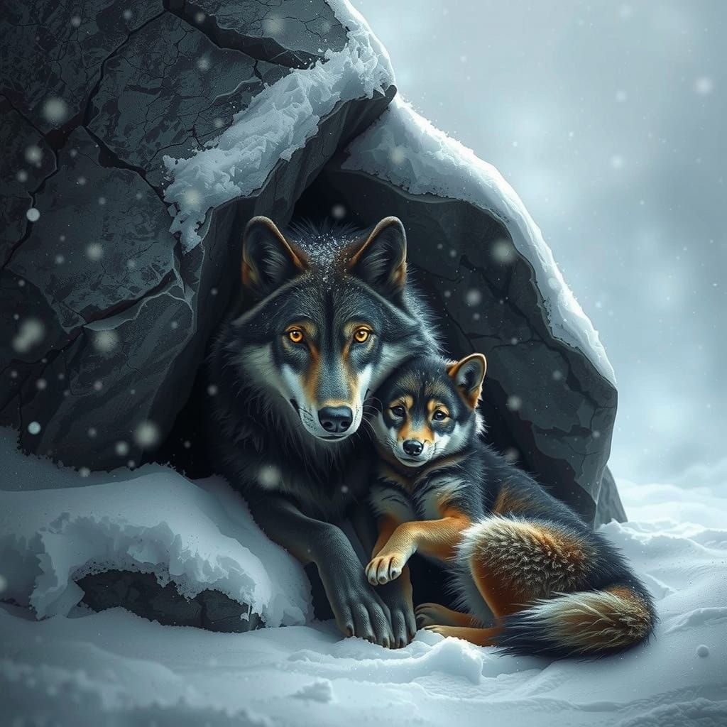 Winter Wolves in Swiss Blizzard Shelter