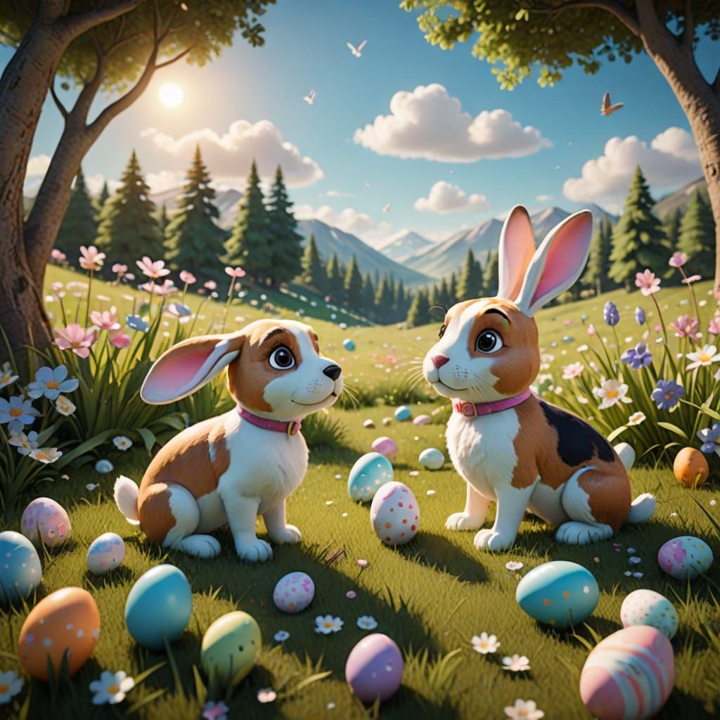 Easter Whimsy 3D Illustration in Pastel Colors