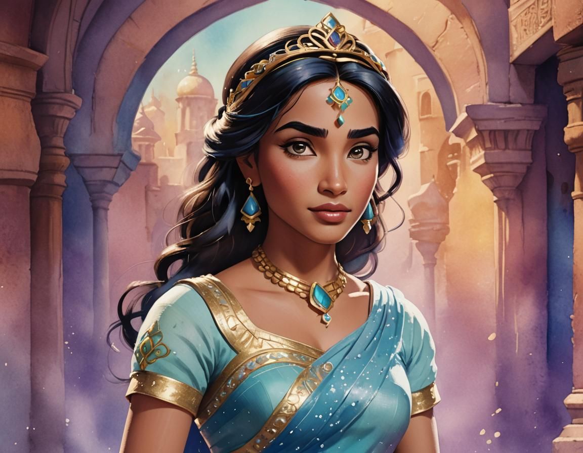 Princess Jasmine Watercolor Art: Pixar Style