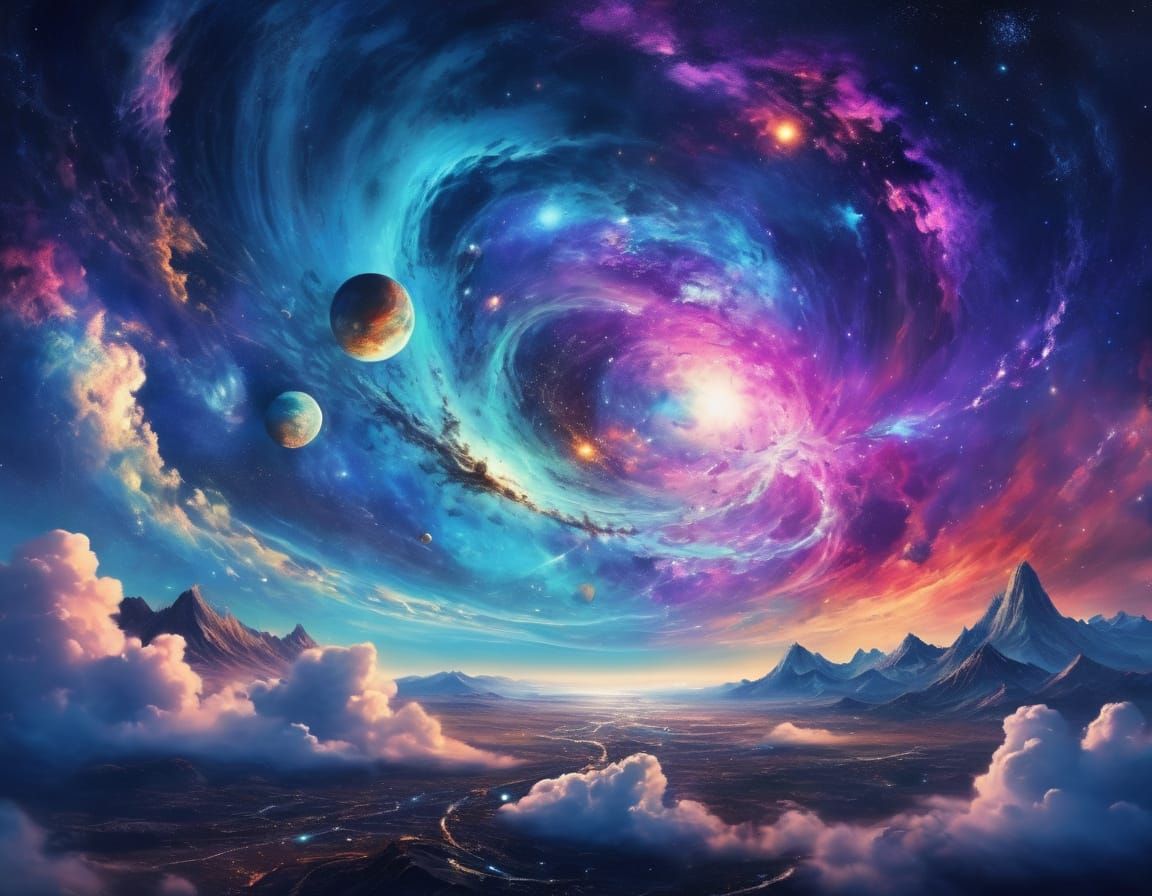 Vibrant Cosmic Dreamscape in Triadic Colors