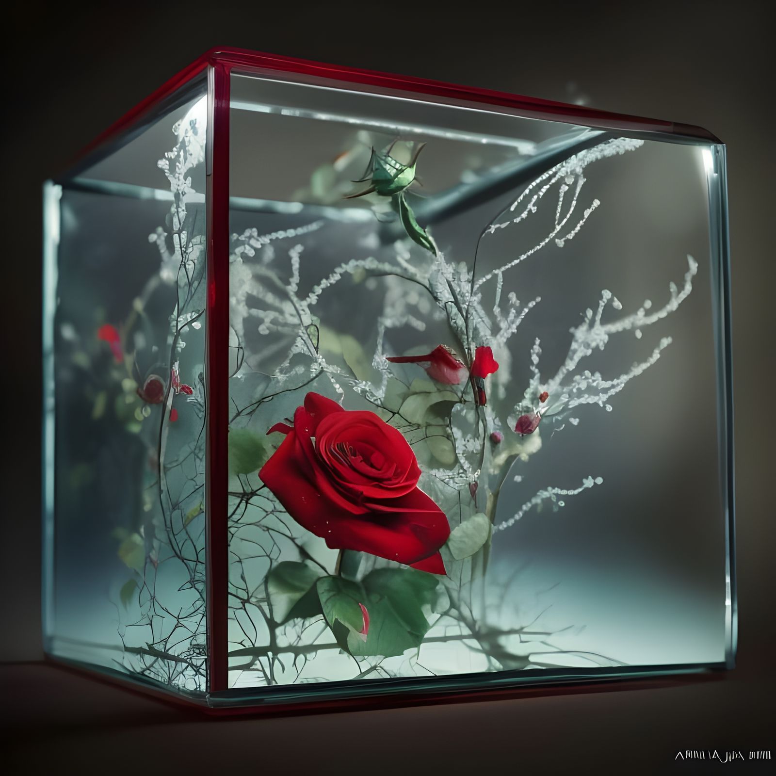 Red Roses and Creatures in Glass Boxes