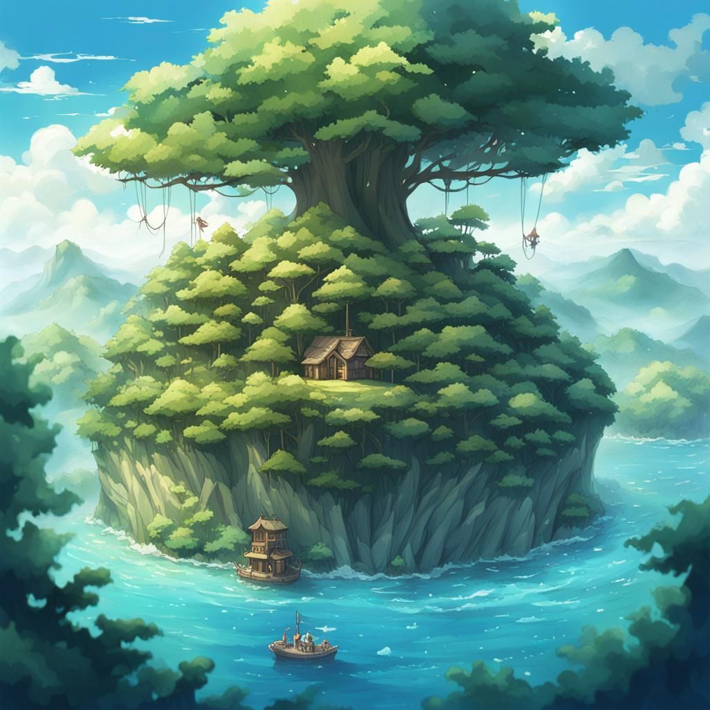 Fantasy Forest Island in Anime Style