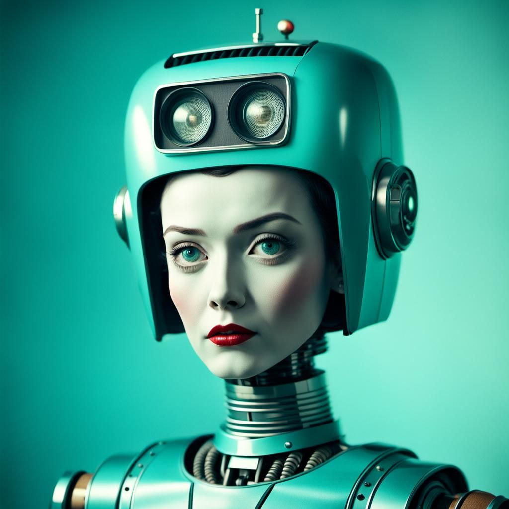1950s Robot with TV Head in Cinematic Style