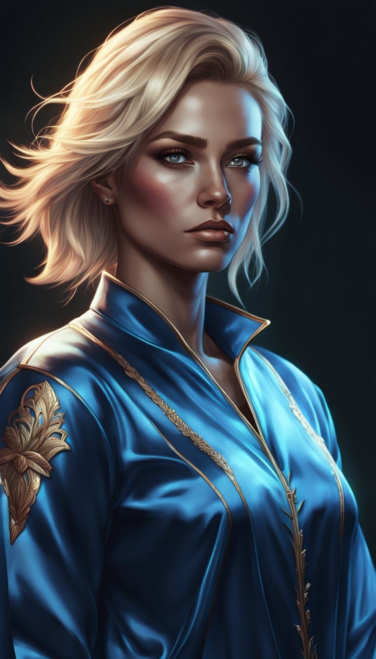 Young Woman in Blue Satin Pajamas, Concept Art Style
