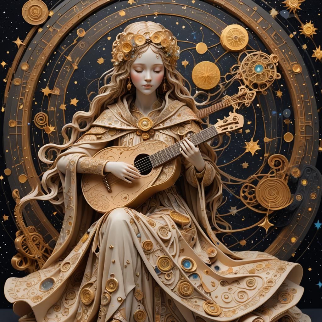 Cosmic Starlight Bard Sculpture in Klimt Style