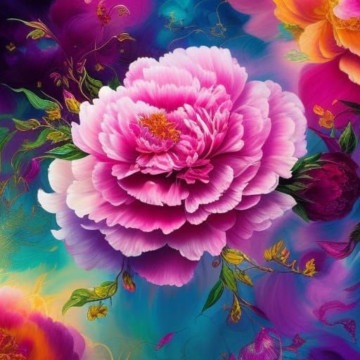 Peonies with Cloud Background in Magical Fantasy Style
