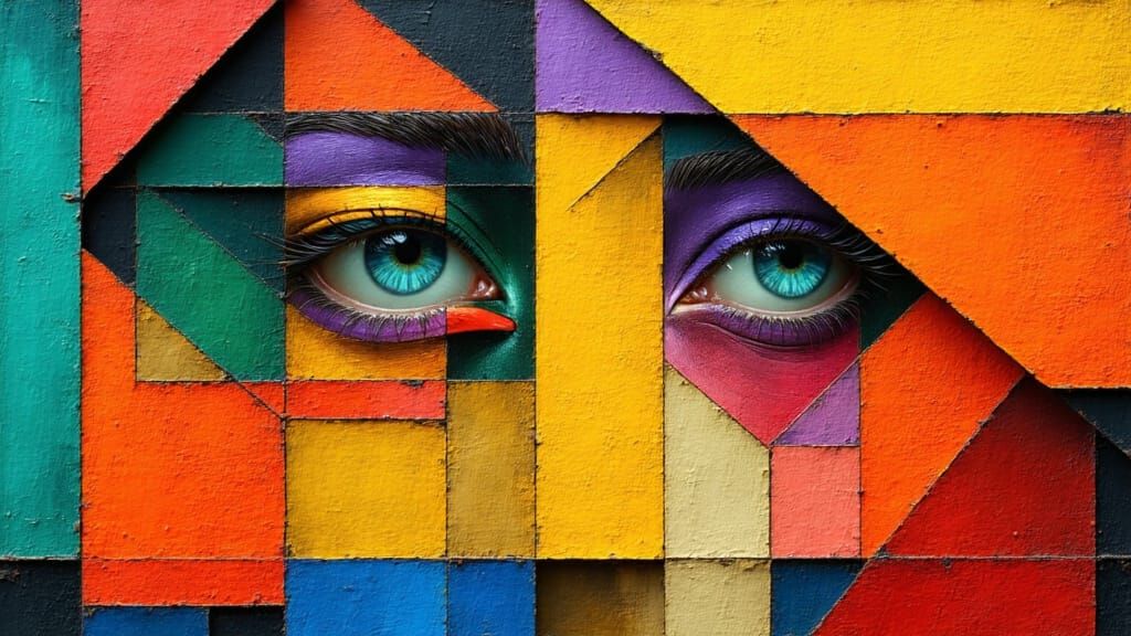 Symbolic Eyes in Cubist Geometric Style