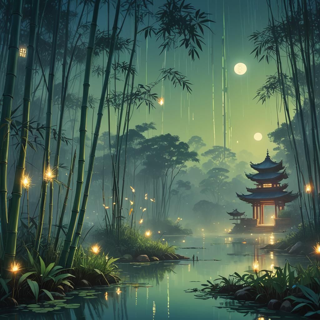 Ethereal Moonlit Bamboo Forest with Holy Spirit