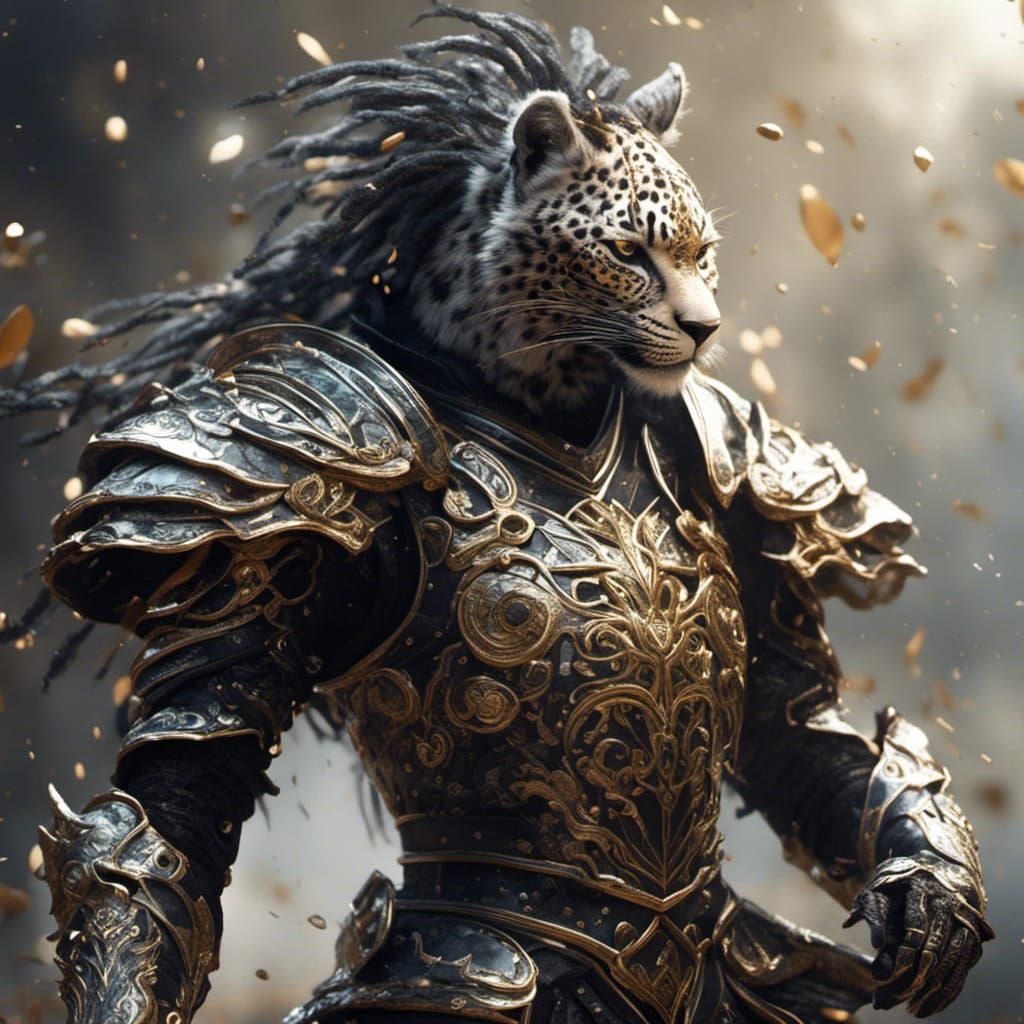 Leopard Warrior in White Gold Armor