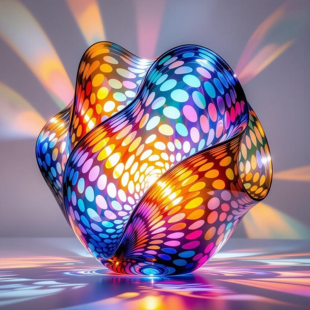 Abstract Glass Sculpture with Guilloché Patterns and Sunset ...