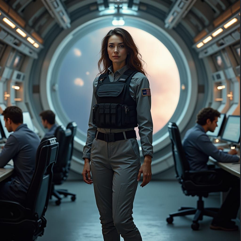 Hyper Realistic Woman in Spaceship Cockpit
