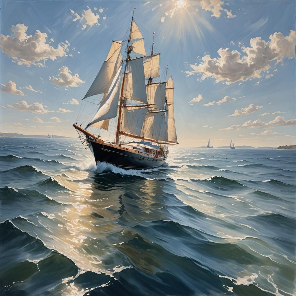 Luxury Yacht on Calm Sea as Impasto Painting