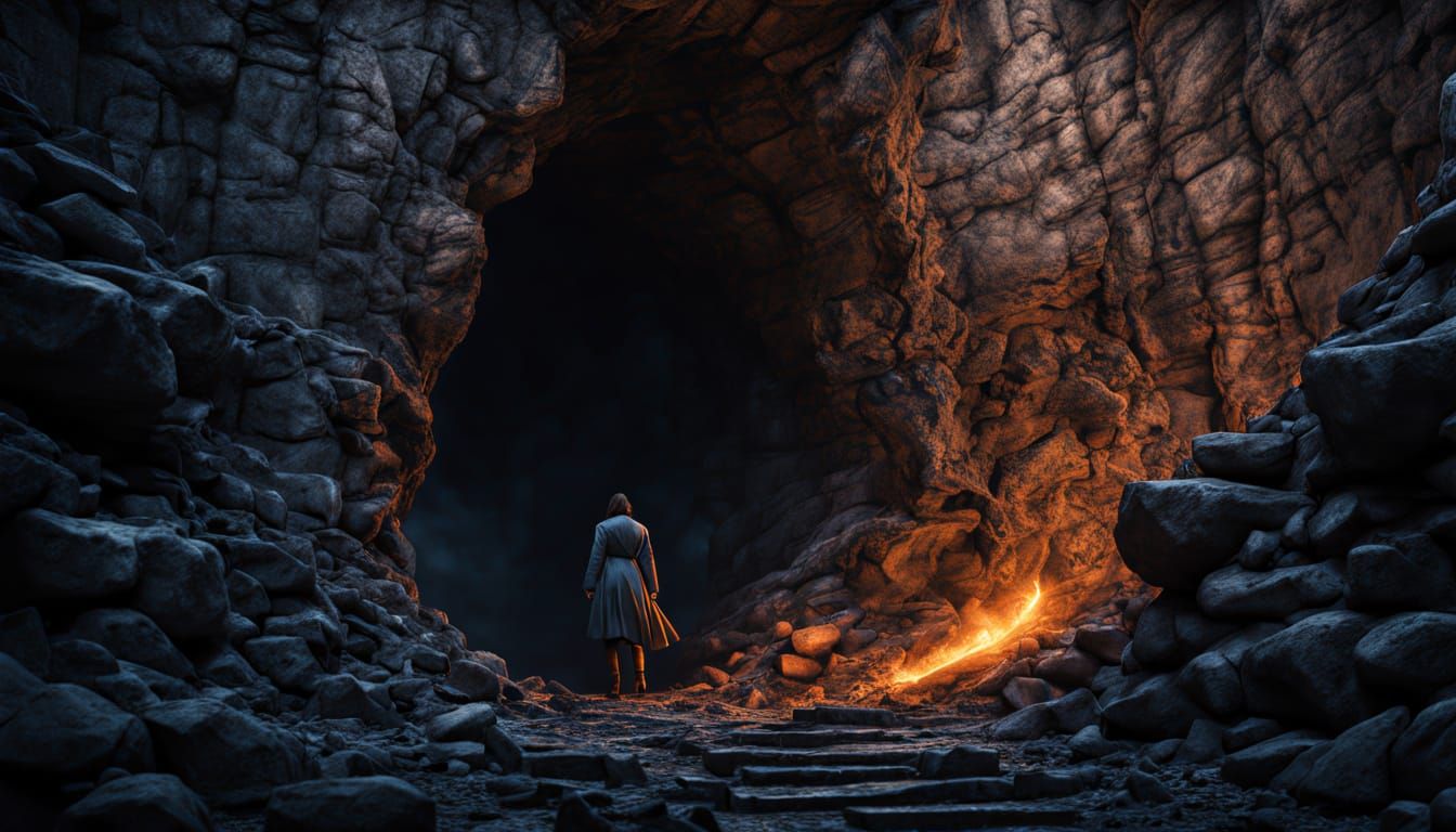 A Lone Figure Descends into a Dark Abyss in Hyper Realistic ...