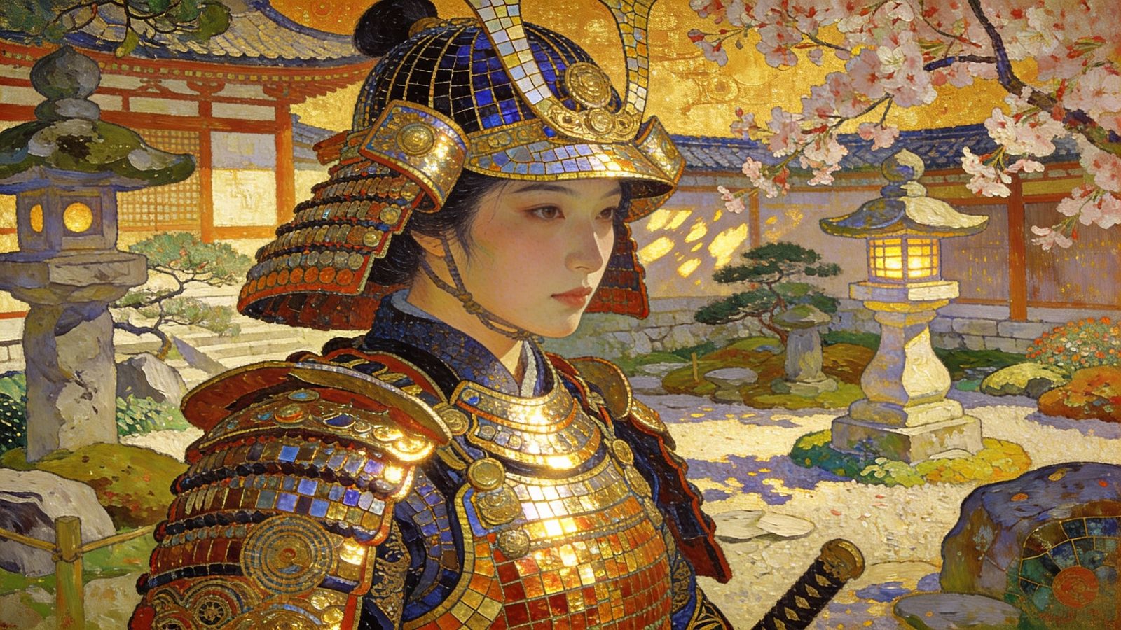 Samurai Woman in Mosaic Style