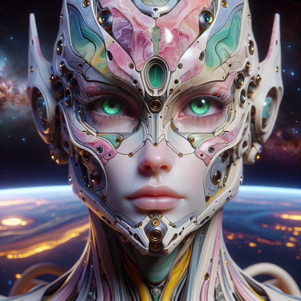 Dragon Portrait with Sci-Fi Helmet in Baroque Style