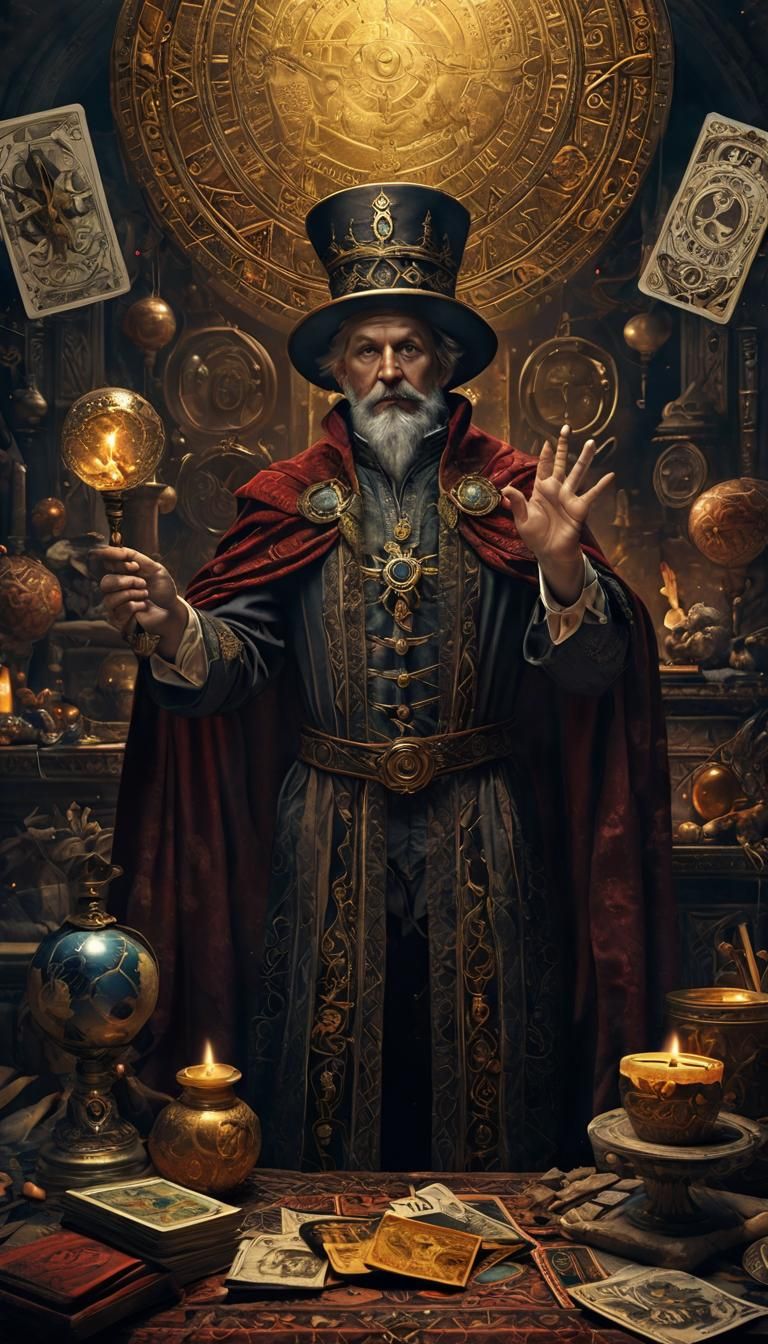 Detailed Magician Tarot Card in Digital Matte Painting