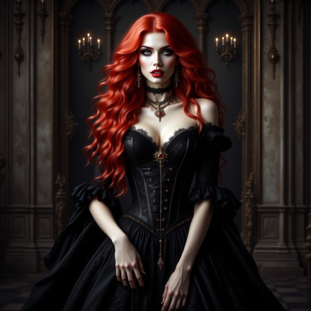 Regal Vampire Toreador with Red Hair and Fangs