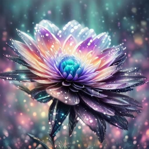 Bioluminescent Glass Roses in Ethereal Meadow