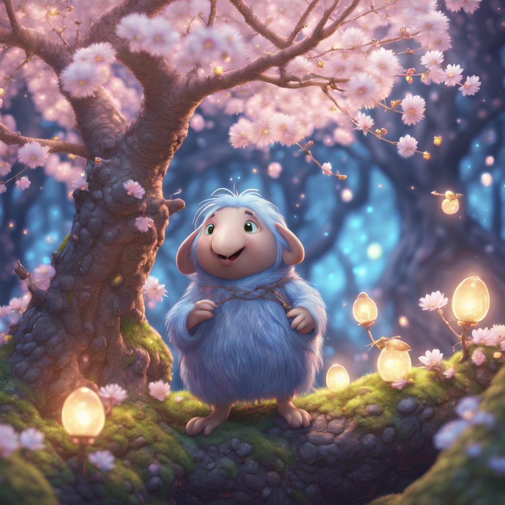 Womble in Fairy Village Under Sakura Tree