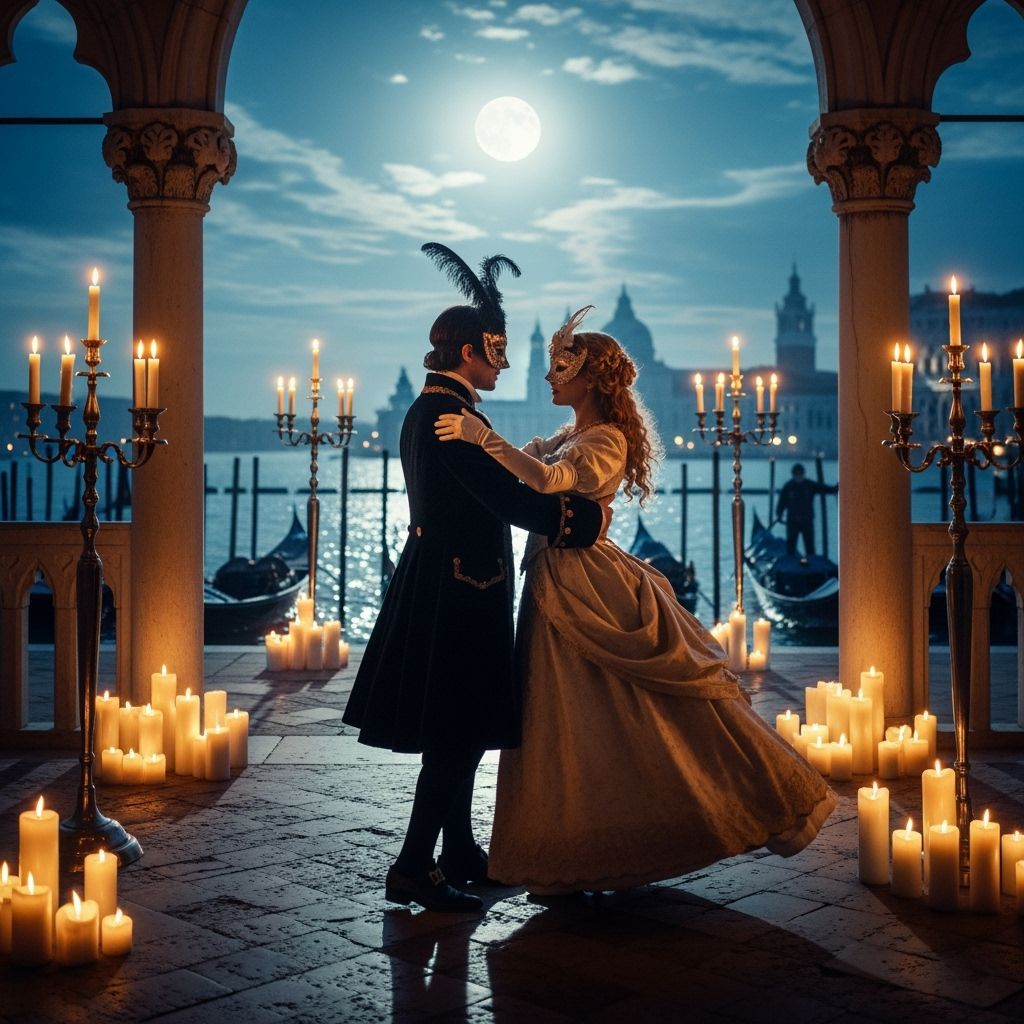 Masked Couple Dancing in Baroque Venice