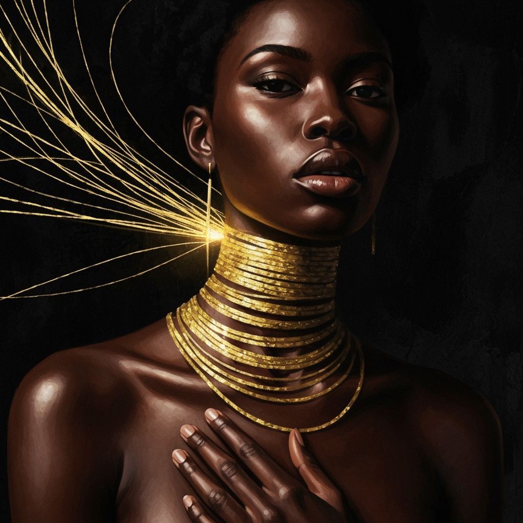 Radiant Woman with Golden Jewelry: Fine Art Oil Painting