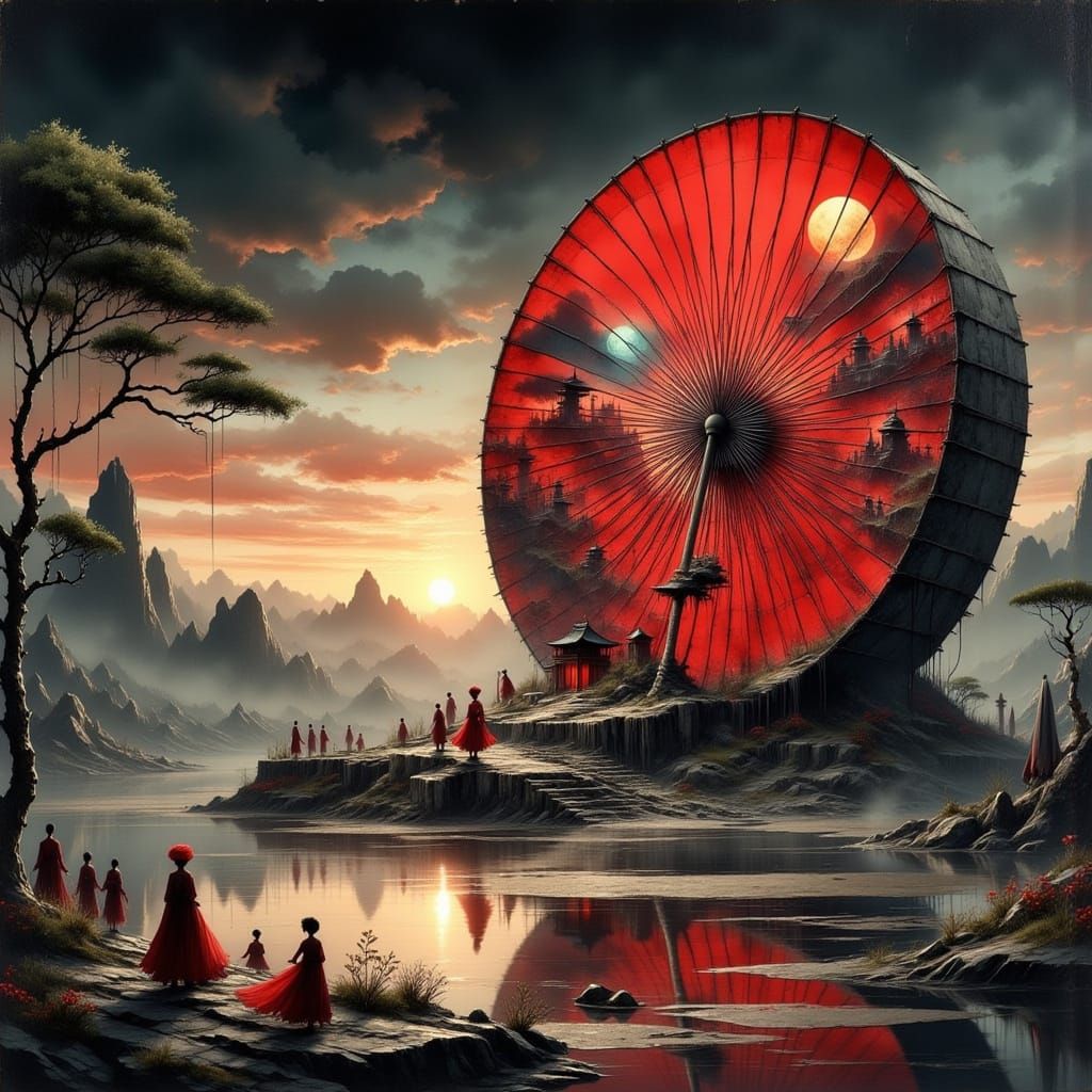 Mythic World Inside Crimson Parasol