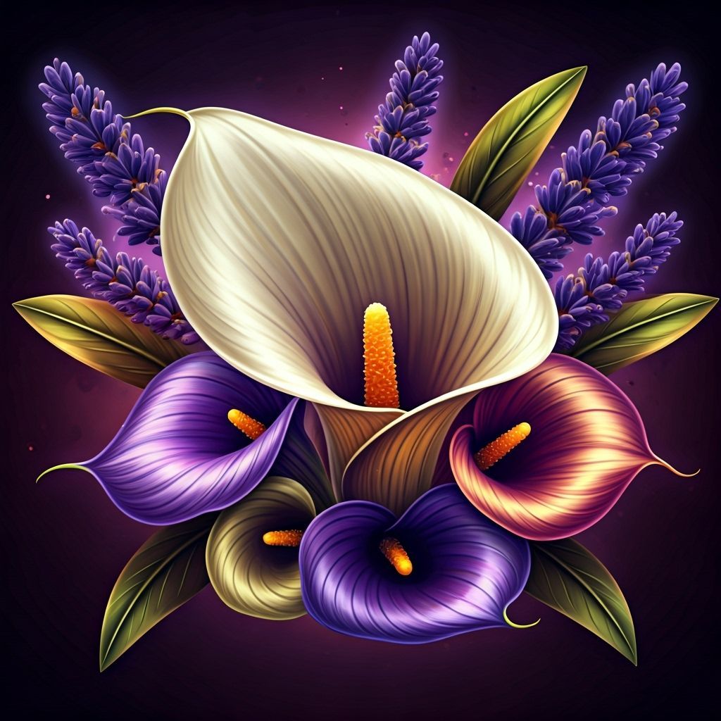 Surreal Calla Lilies and Lavender in Glowing Frame