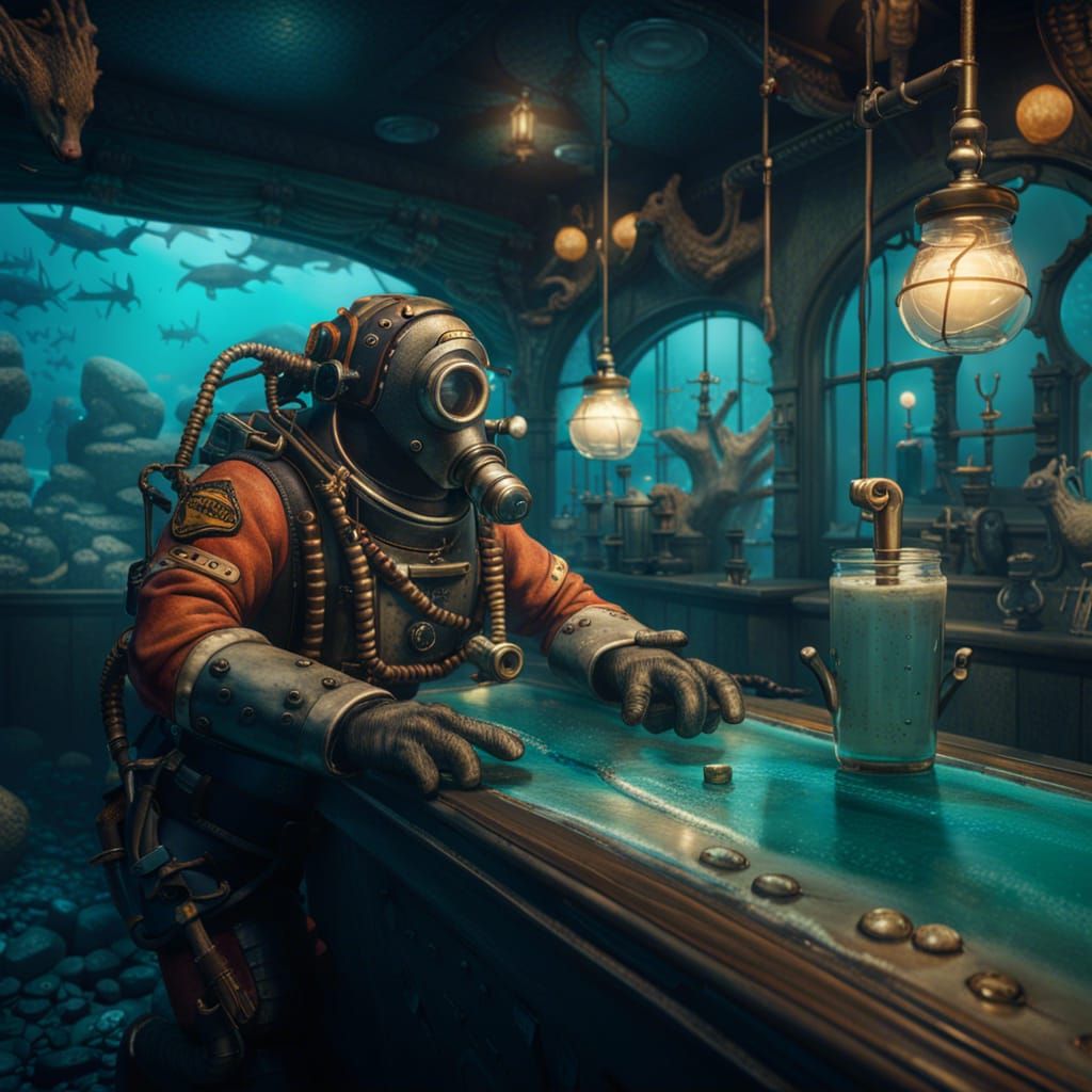 Vintage Diver in Underwater Milkshake Bar