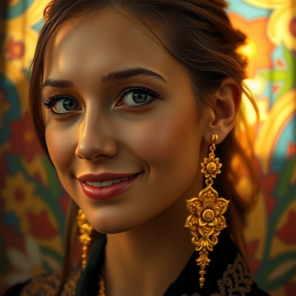 mujer con pendientes hechos con tecnica orfebre, usada en la...