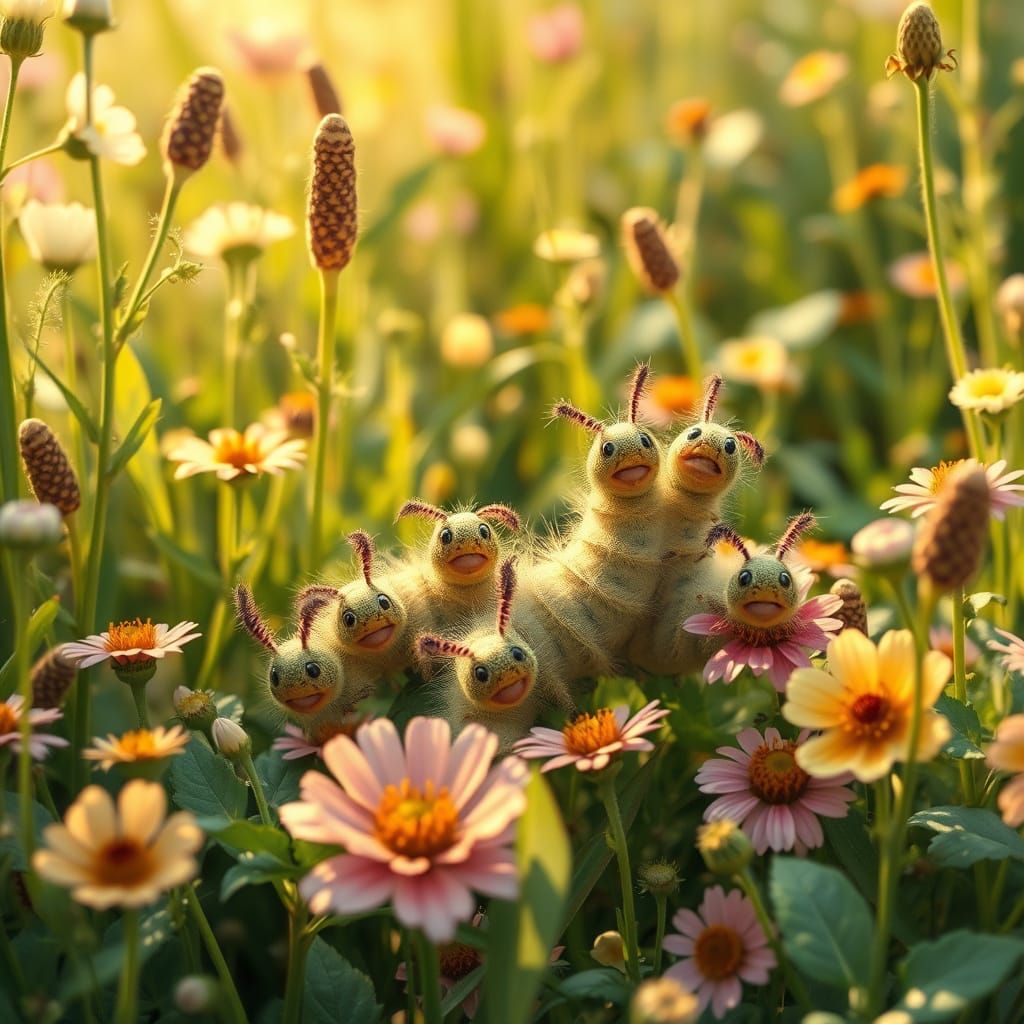 Caterpillars in Meadow: A Watercolor Illustration