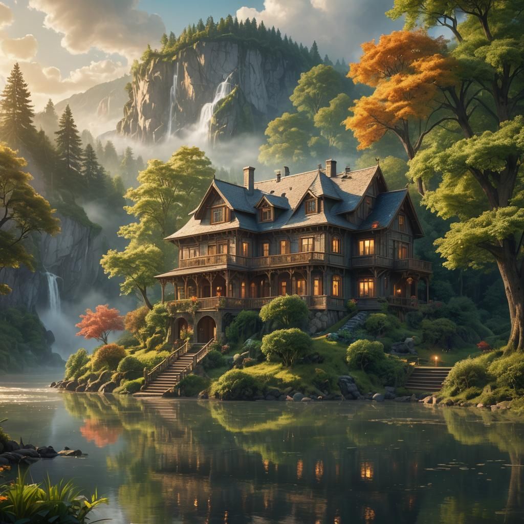 Majestic Dream House by River: Digital Matte Painting