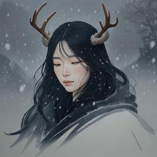 Antlered Giant Guides Knight: Ink Wash Concept Art