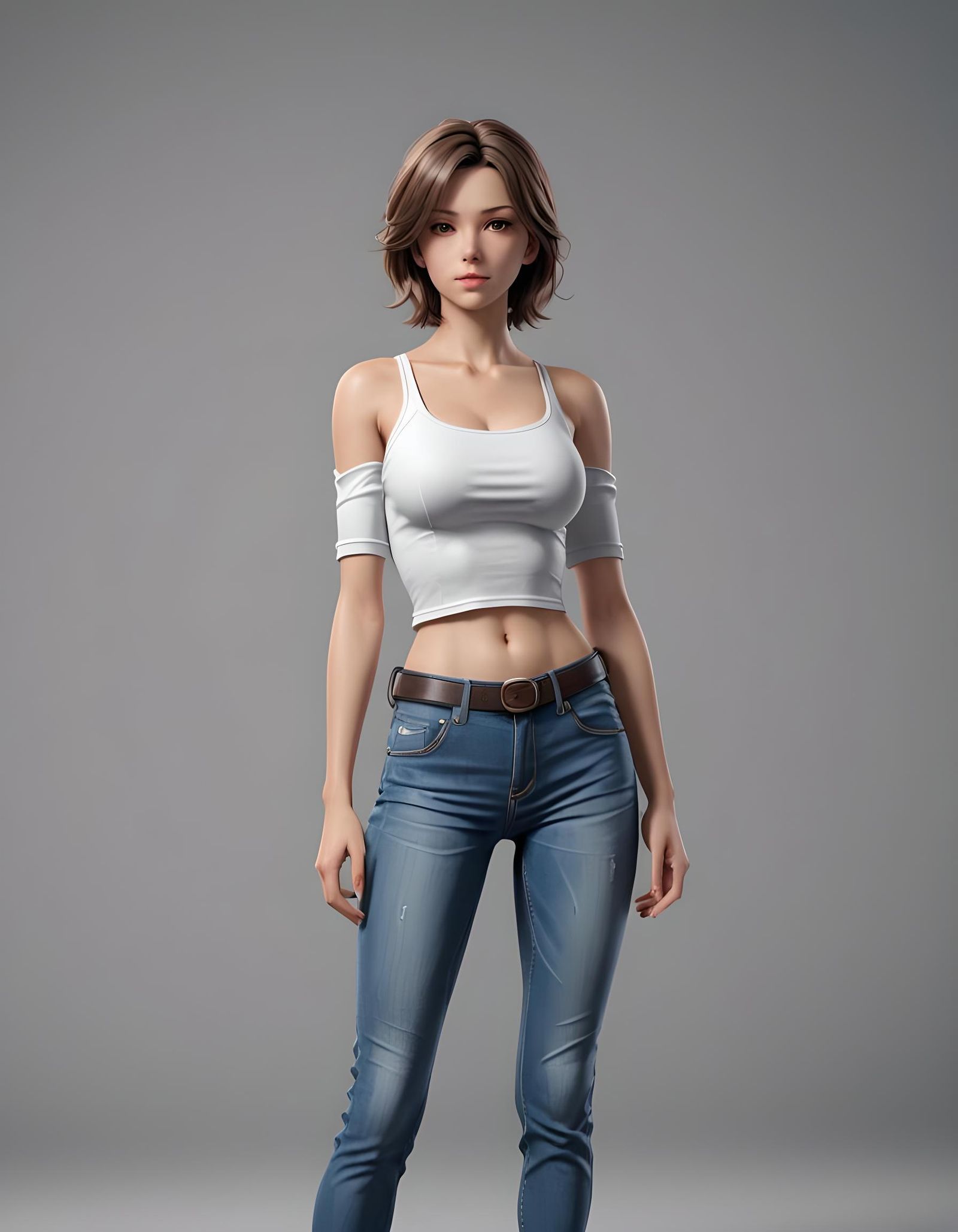 Claire Castel in tight jeans and tiny top