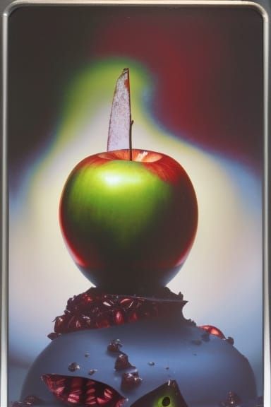 Hyperrealistic Evil Apple with Maggots, Eerie Art