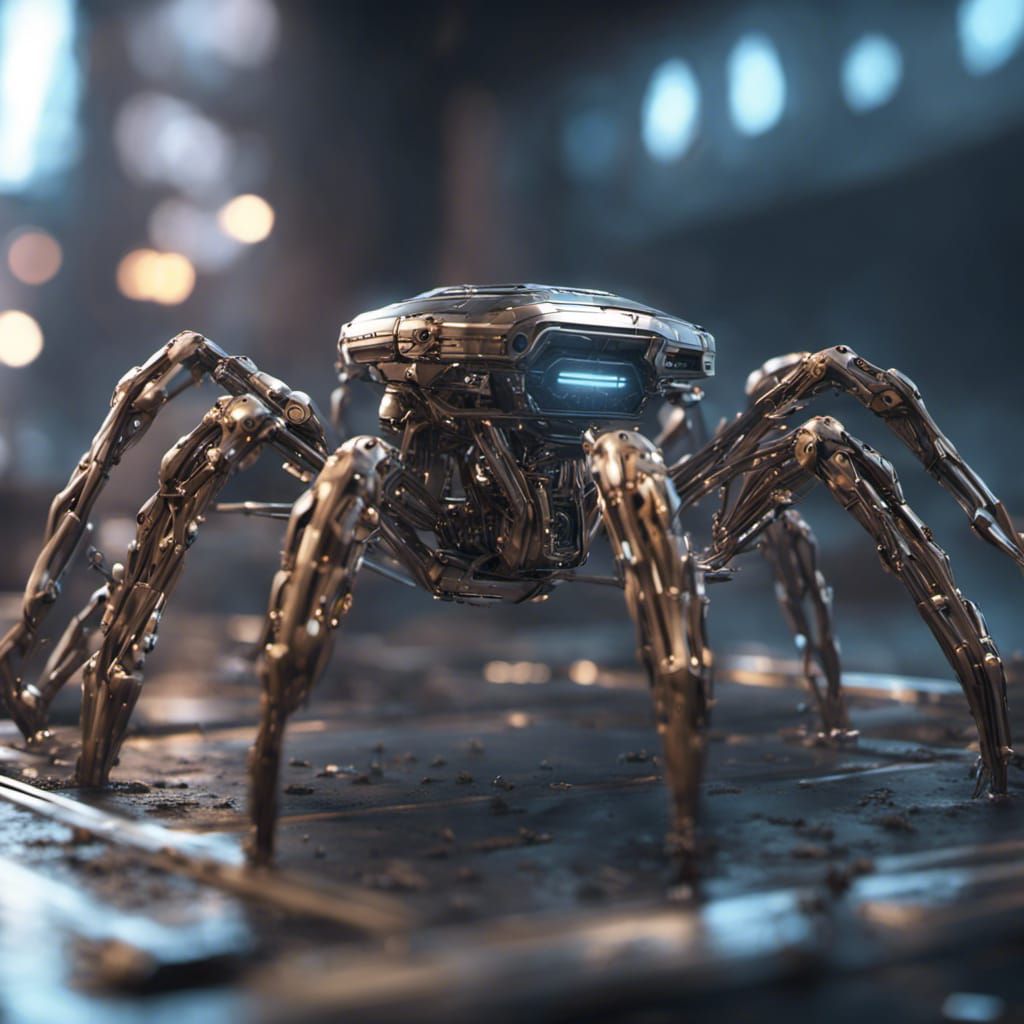 Futuristic Metal Robot Tarantula in Sci-Fi Web