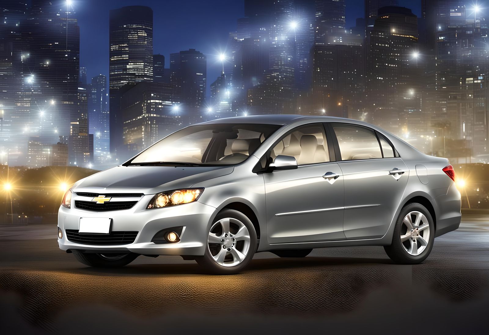 Silver 2013 Chevrolet Altis in City at Night