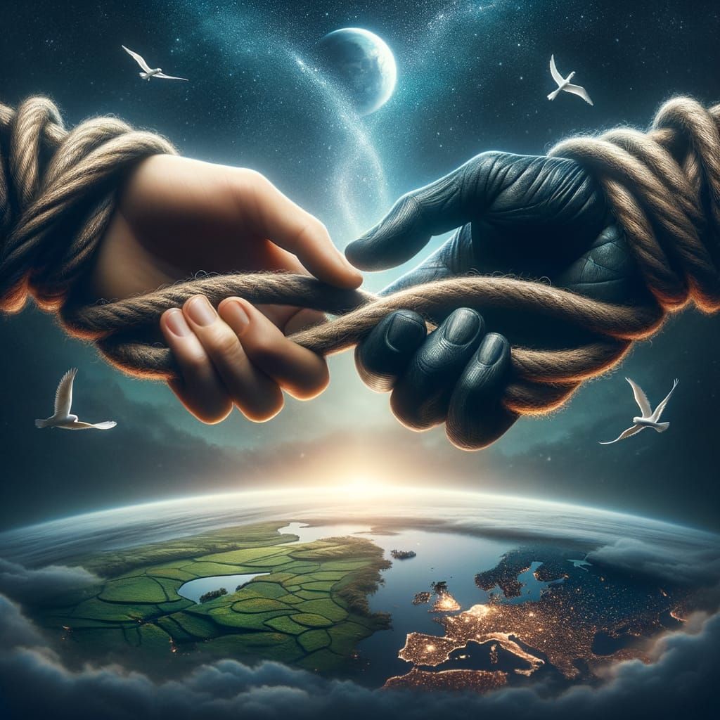 Hands United by Fate Under Twilight Sky