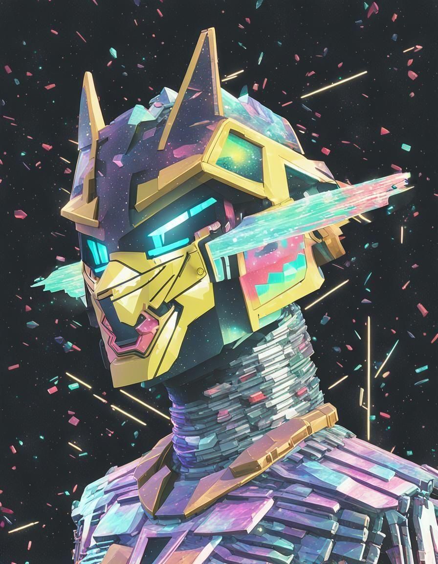 Mecha Kitsune in Space with Synthwave Mask