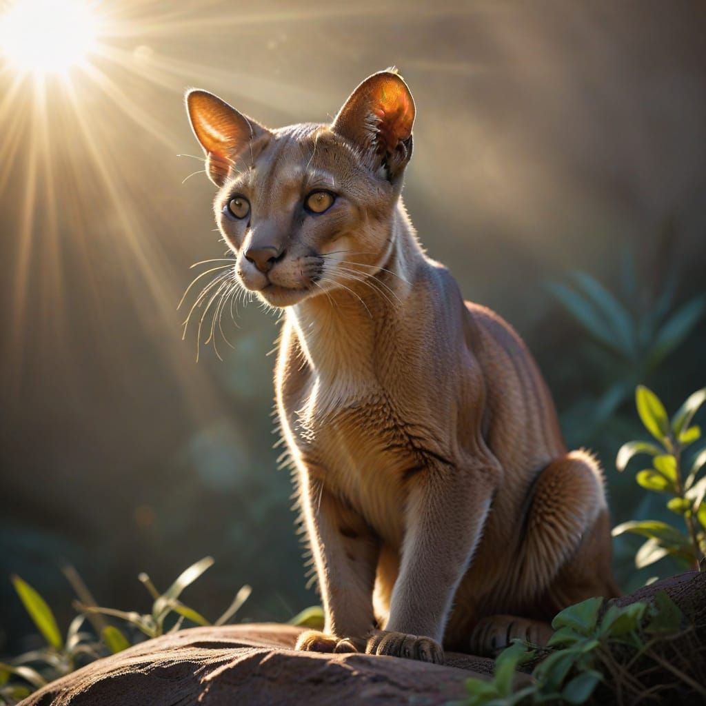 A Fossa in Shifting Shadows, in Dreamlike Cyberpunk Style