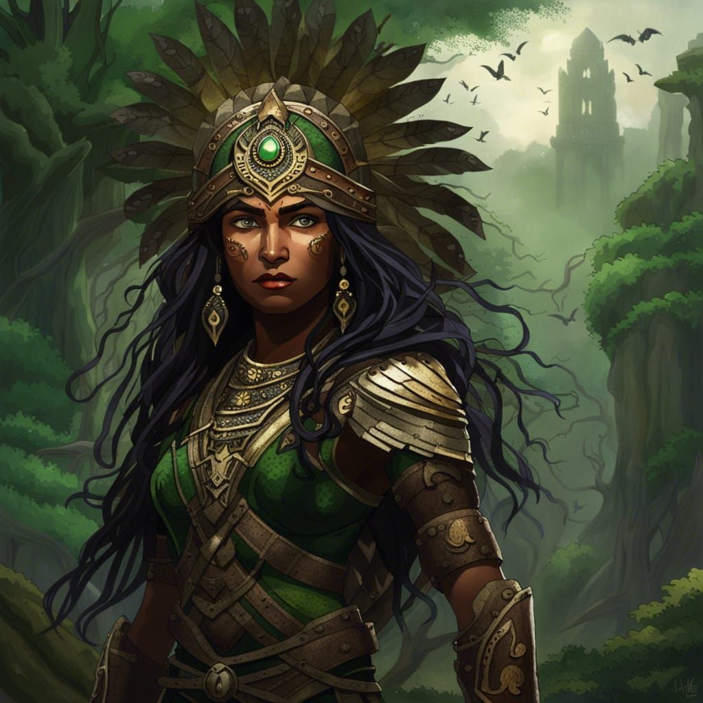 Indian Queen in Jungle Storm, Oil Painting