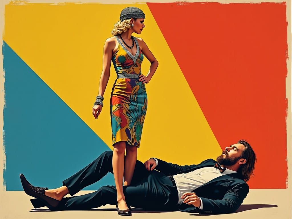 Flapper Woman Towers Over Suited Man in Vintage Glamour