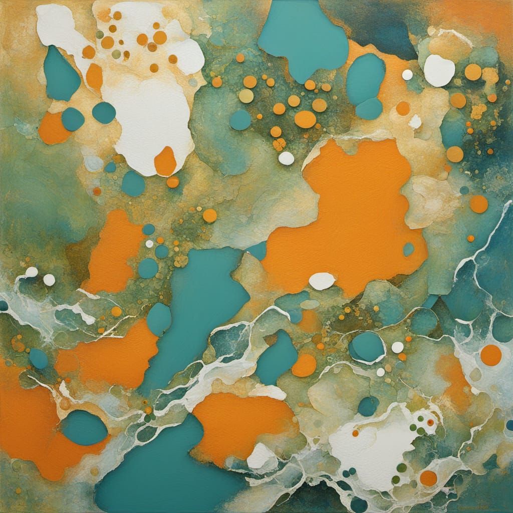 Abstract Surrealism Painting of Orange Algae