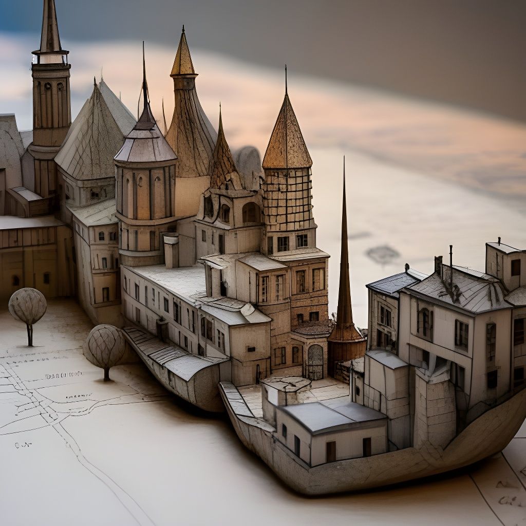 Paper Sculpture of a Quaint Town with 3D Shading