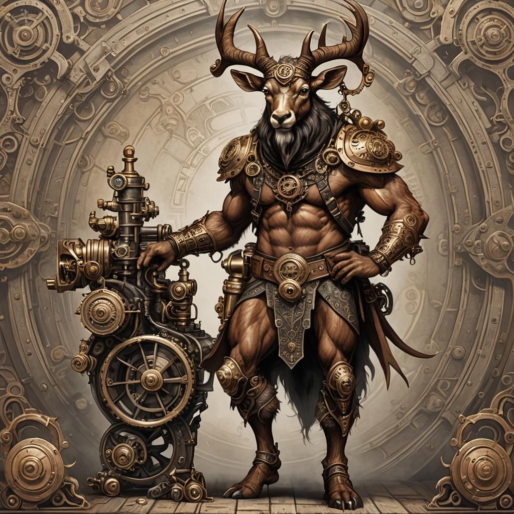 Steampunk Satyr with Ornate Engine: AI Art
