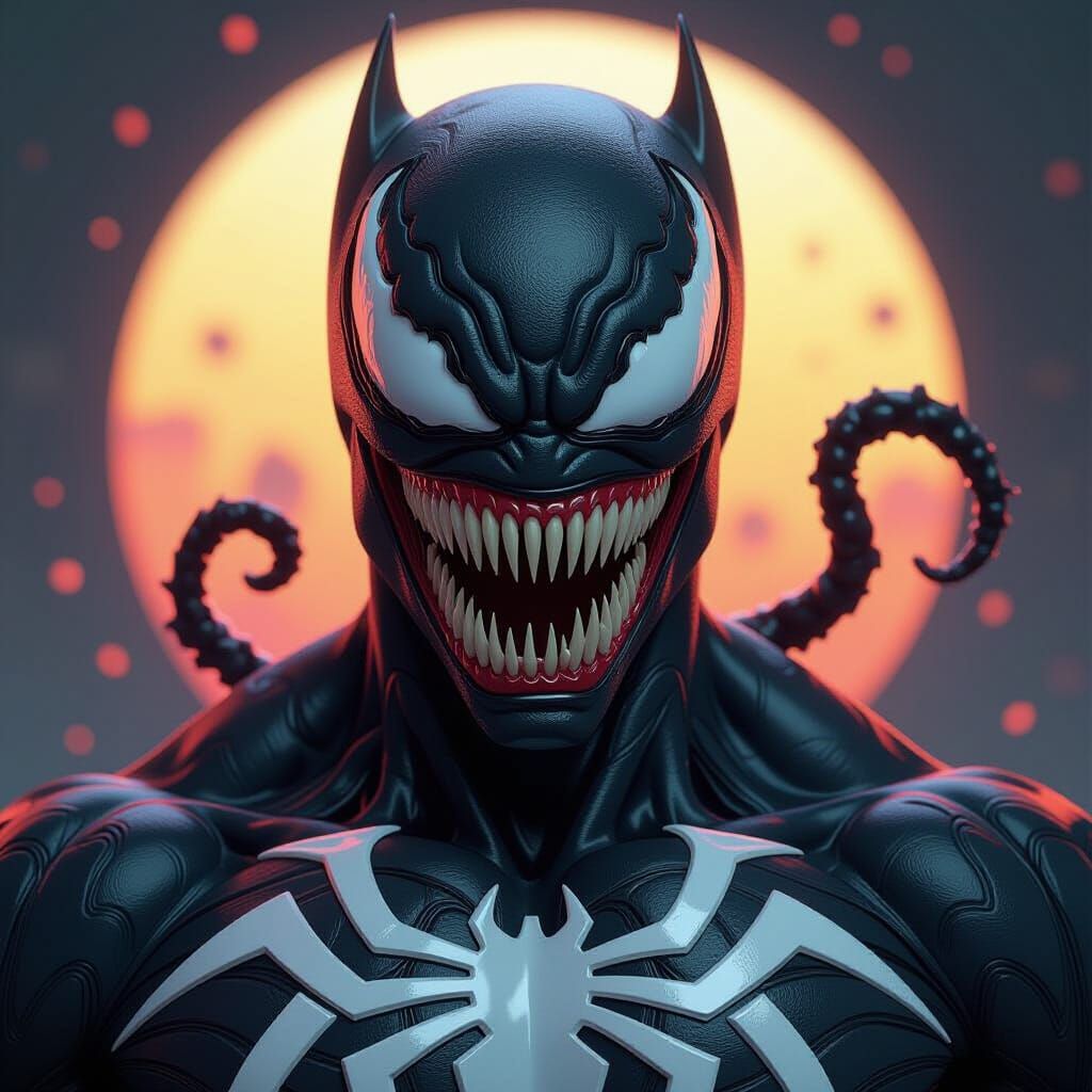 Tails with Venom Symbiote in Dark Fantasy Style