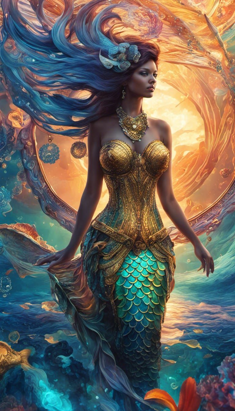 Steampunk Mermaid with Bioluminescent Scales