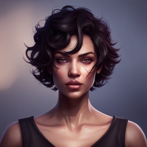 Androgynous Portrait with Curly Hair in Artgerm Style