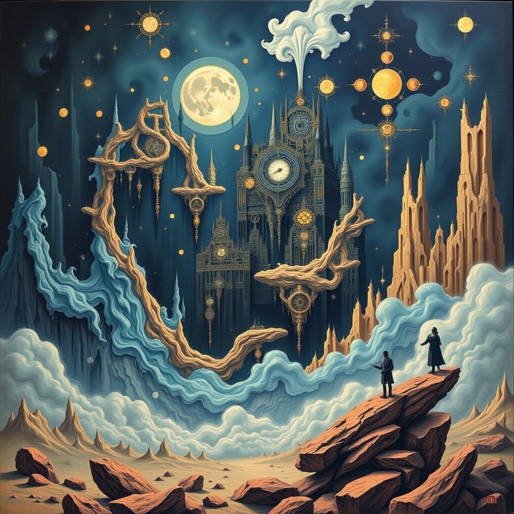 Surreal Art Deco Composition with Geometric Patterns