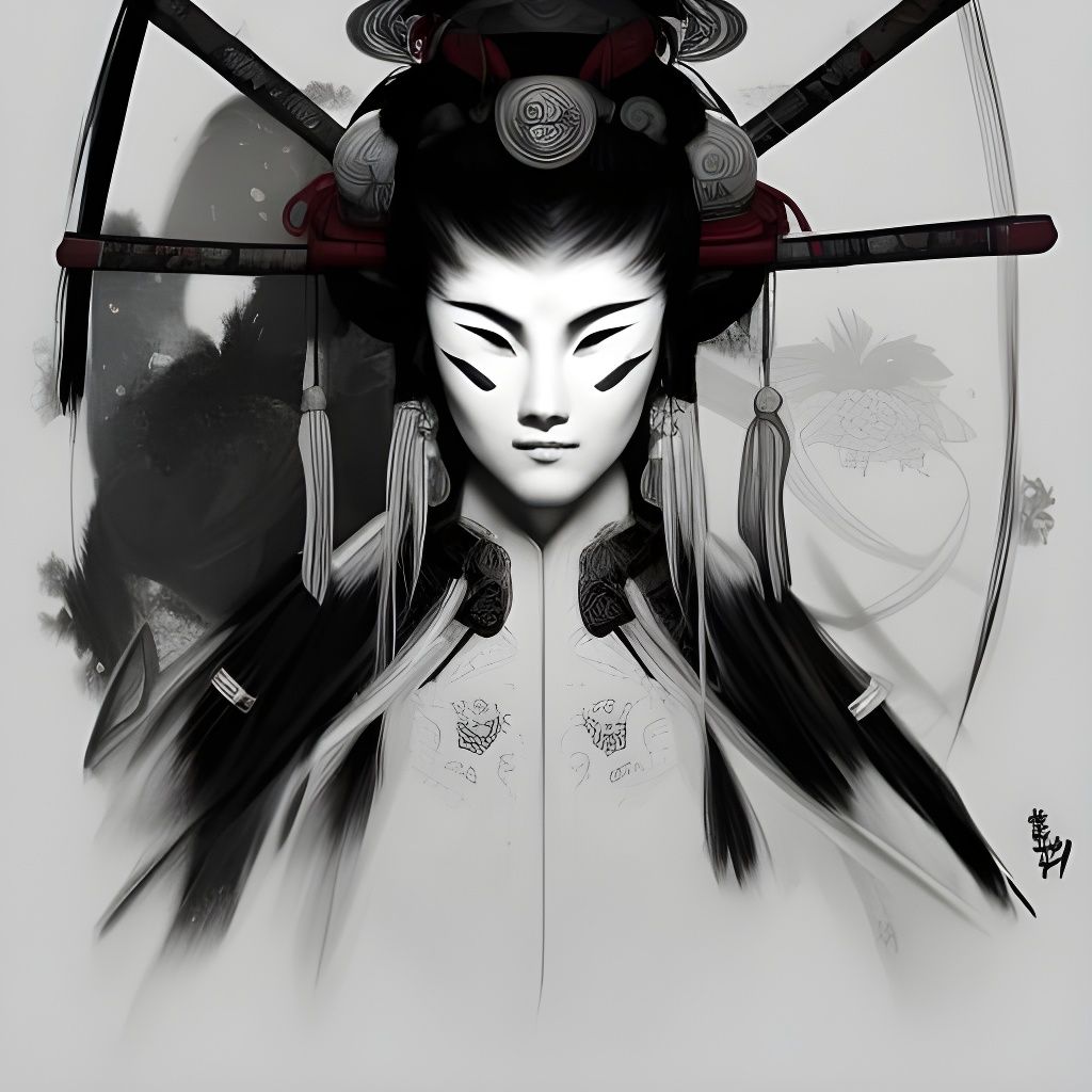 Yin Yang Samurai Portrait in Hyperdetailed Style