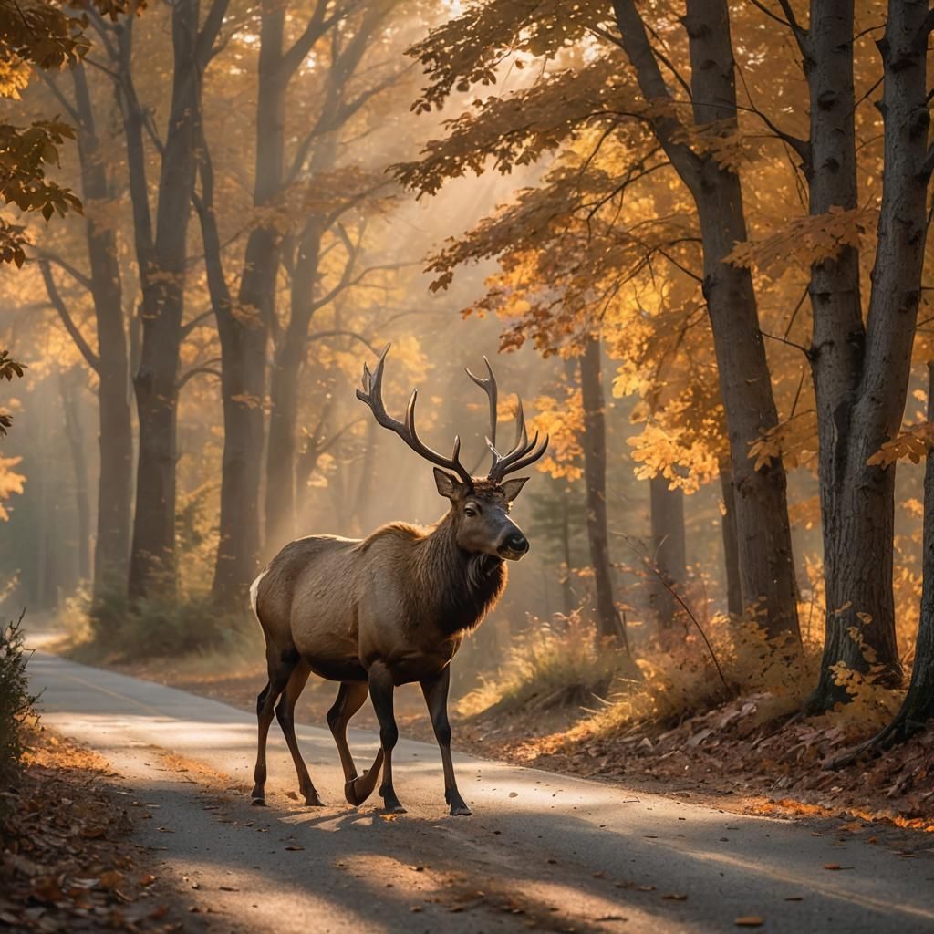 Elk Buck in Autumn Sunset: Wildlife Photography